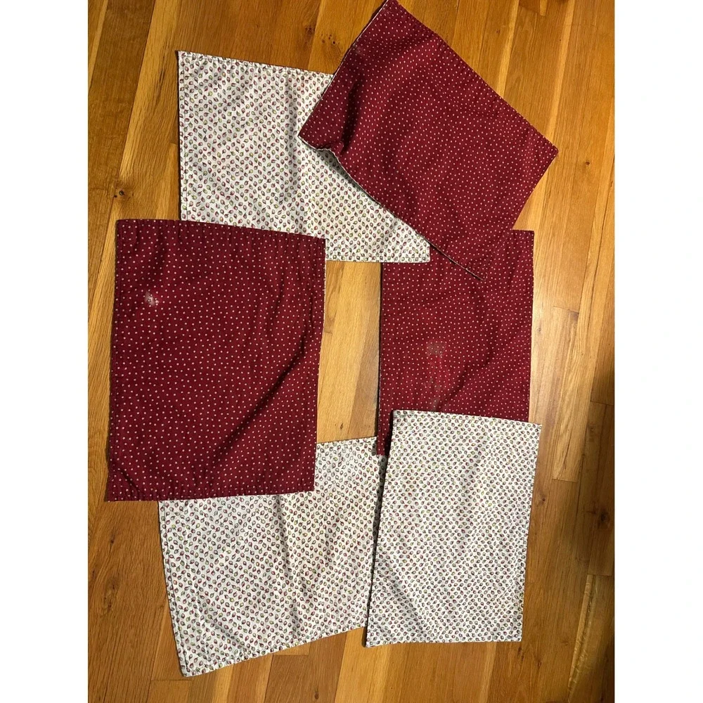 Vintage Reversible Cloth Placemats Set of 6 Burgundy Star Leaf Print Country Red